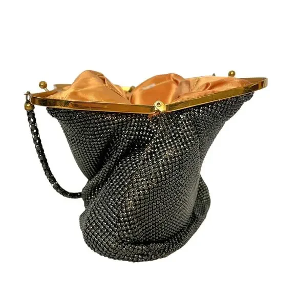1930s Whiting & Davis Vintage Gunmetal Metal Mesh Chain Strap Evening Bag Purse